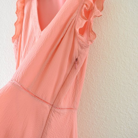 Rebecca Taylor Silk Ruffle V-Neck Dress Fit & Flare Flutter Sleeve - Picture 8 of 16